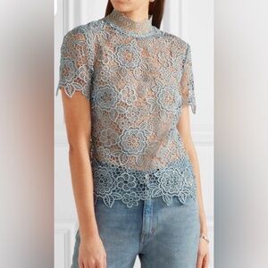 EUC Self Portrait blue lace top with open back.  Size 8